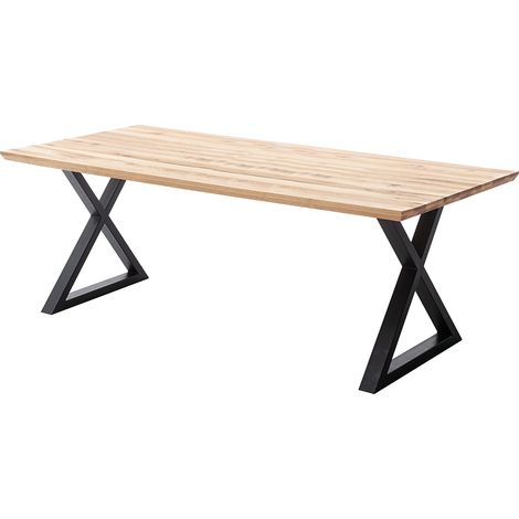 Esstisch 200x100 cm mit Schweizer Kante, X-Gestell, Eiche massiv geölt, PARACATU-06 (1/5)