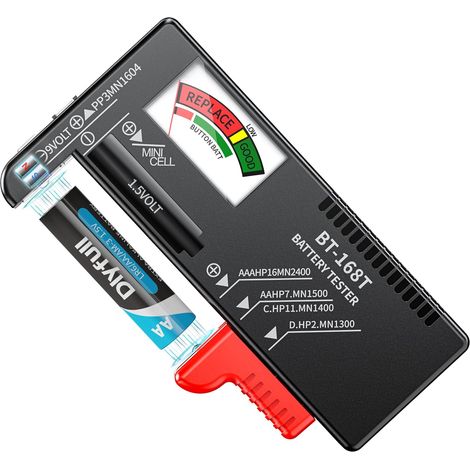 Testeur De Piles - Test Sous Charge Magnetique Avec Indication LED - Compatible AAA AA C D 9V Et Piles Bouton - 1 Piece