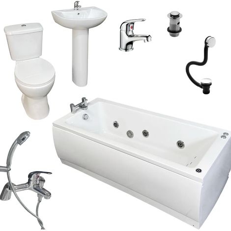 Whirlpool Bath Suite Inc FREE White Light Siera Bath Inc Taps, Toilet + Basin