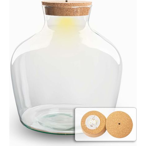Bouteille Terrarium en Verre Recyclé avec Éclairage LED et Bouchon Liège Ø 29 cm 9 L - PANGIVO (1/4)