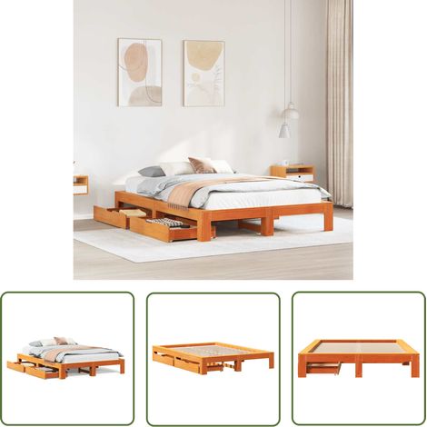 vidaXL Cadre de lit sans matelas cire marron 140x200cm bois pin massif (1/5)