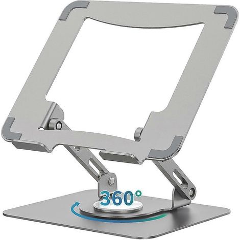 Support pour ordinateur portable avec base pivotante à 360°, hauteur réglable, pliable, gris argenté (1/5)