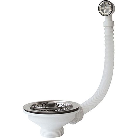 Edouard Rousseau – Bonde à panier pour évier – Ø 90 mm – Inox avec clapet coulissant – Système de vidage manuel – Enjoliveur de trop-plein inclus