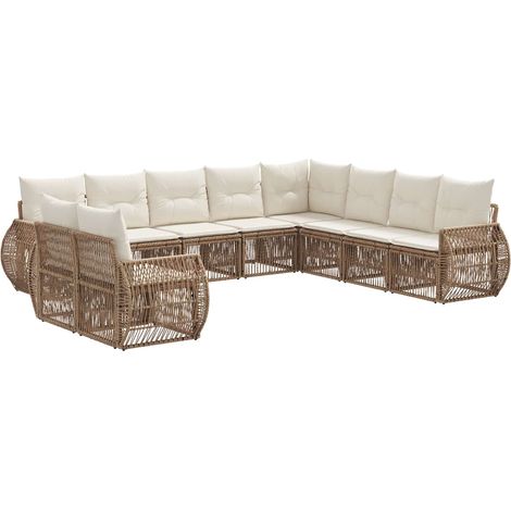 vidaXL Set Divano da Giardino 10 pcs Beige e Bianco Crema polyrattan