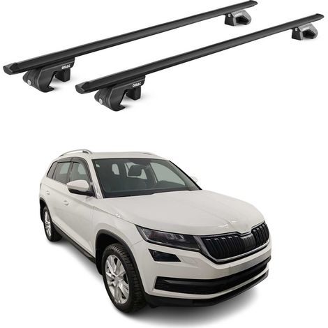 OMAC Barres de toit aluminium certifiées TÜV pour Skoda Kodiaq I 2016-2024 – Pour rails de toit standards – Rainure en T – Charge max 90 kg – 2 antivols Noir (1/4)