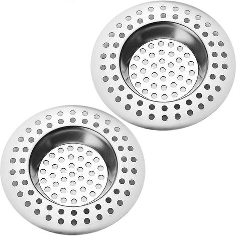 Lot de 2 bouchons de bonde d'évier en acier inoxydable, récupérateur de cheveux et filtre de vidange - 75 mm de diamètre, protecteur de bonde, récupérateur de cheveux pour baignoire, pour la cuisine. (1/5)