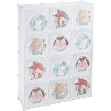 Armadio modulare per cameretta motivo animali 8 cubi 2 scomparti 100 x 50 x 150 cm in plastica beige 130011118