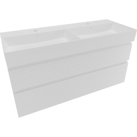 Meuble de salle de bains - Naturel - Savona - 2 tiroirs avec double vasque 118x53x44,8 cm - Blanc (1/2)