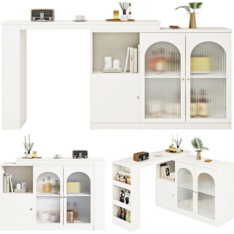 CHICFURN Barra de cocina giratoria 120x40x97 cm MDF blanco con almacenaje (1/5)