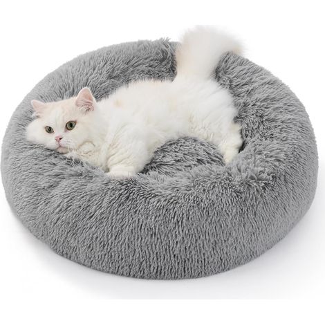 Waschbares und weiches Hundebett für Katzen – Ø 50 cm Donut-Kissen, Schlafplatz für Katzen und kleine Hunde, rundes Plüschkissen für Katzen, grau (1/5)