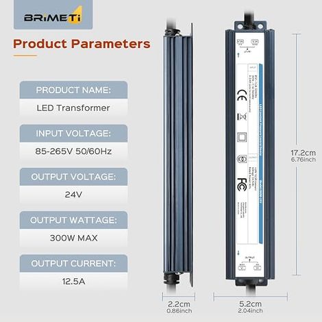 Trasformatore 220V 24V Alimentatore 300W 12.5A IP67 Esterno Impermeabile Adattatore con Spina AC a DC LED Driver Continuo Trasformatore Alimentatore Bassa Tensione Trasfo per Striscia (1/4)