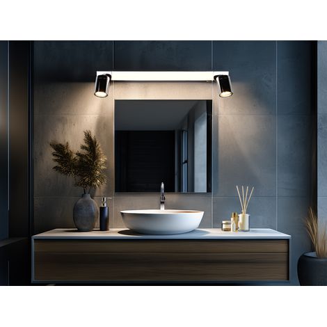 LED Bad Spiegelleuchte ENRICO mit 2 Strahlern & Schalter, Chrom B: 60cm (1/5)