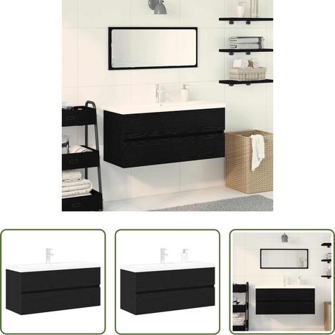 Holz Waschbecken Schrank - Waschbeckenschrank mit Tür Schwarz Eichen-Optik 80 x 39 x 62 cm (1/5)