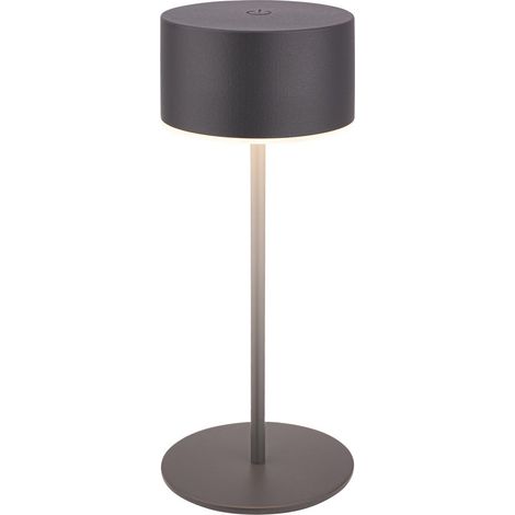 Briloner KIRA LED Tischlampe kabellos IP44, Dimmbar, Touch, Akku, Spritzwasserschutz, Anthrazit, Ø8 x 19 cm