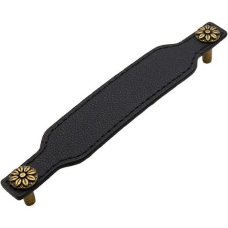 Set of 4 148 x 28 mm Leather Furniture Handles, Black Leather Furniture Handles with Screws for Cabinets, Drawers, Kitchens and Doors, Wardrobe Handles, Kitchen and Bedroom Cupboard Handles (1/4)