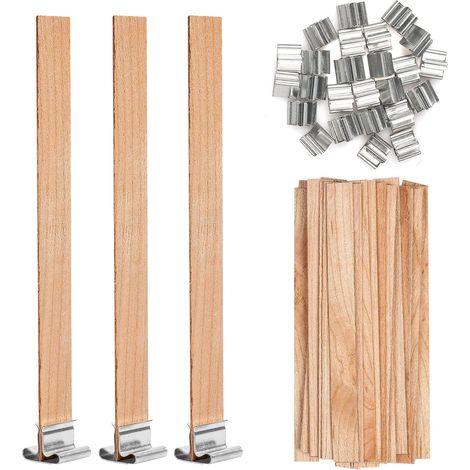 Stoppini in legno con supporto in ferro per la creazione di candele fai da te, 13x130 mm (50 pezzi/set) (1/5)