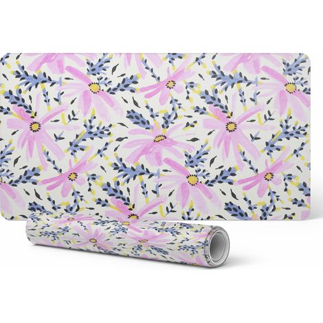 Alfombrilla de escritorio de vinilo con estampado floral en tonos pastel, 120x60 cm.