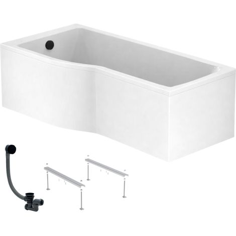 IDEAL STANDARD Connect Air Bañera con ducha a la izquierda de 150 x 80 cm + faldón + patas + desagüe, negro mate
