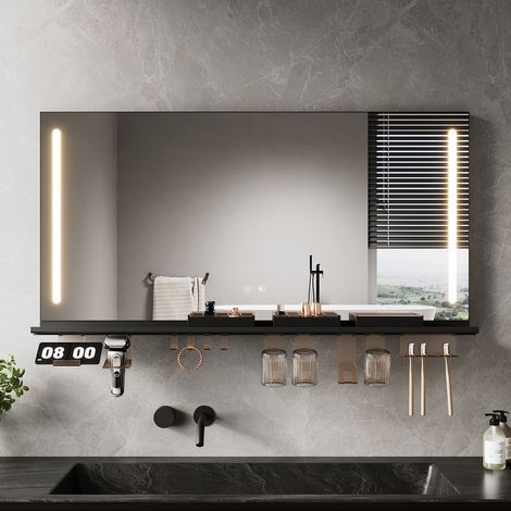 SONNI Badspiegel mit LED Beleuchtung, Ablage, Dimmbarer 3-Farben Beleuchtung und Antibeschlag, 1200x600, Stilvoll und Funktional
