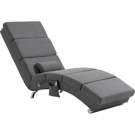Fauteuil relax salon fauteuil de massage et chauffage meridienne avec télécommande et oreiller, tissu effet lin, gris (1/5)