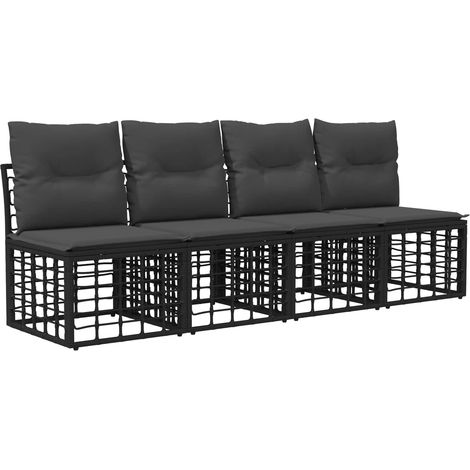 4-Seater Garden Sofa Armless 4 pcs 4-Seater Black Poly Rattan vidaXL
