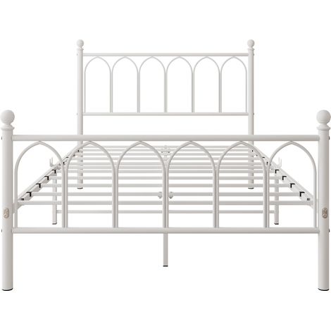 Lit métal 120x200 cm – cadre blanc, tête et pied vintage, lattes acier, rangement sous lit – sans sommier (1/5)