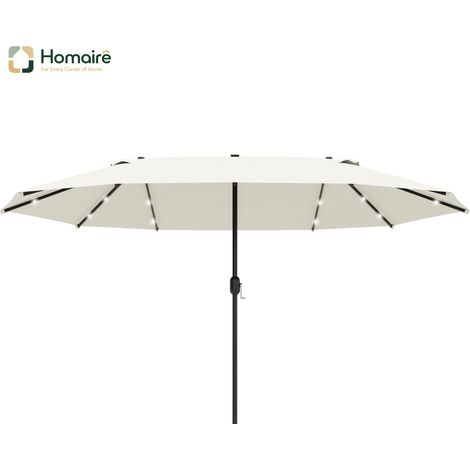 HOMAIRE Doppelsonnenschirm LED Cremeweiß Garten Terrasse Handkurbel