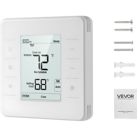 VEVOR Termostato Programmabile 7 Giorni, con Schermo LED, Retroilluminazione e 1 Freddo e 1 Caldo, Ampio Intervallo di Temperatura, per Condizionatore deAria, Riscaldamento a Pavimento Bianco