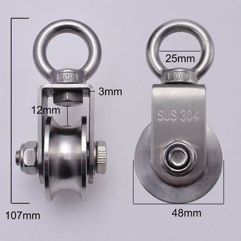 500 kg Heberolle - 2 Lager - 48 mm - Edelstahl 304 - Zur Verwendung mit Seilen (1/4)