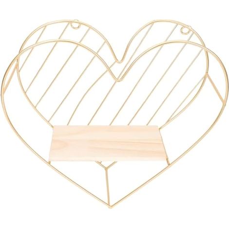 Étagère Murale Suspendue en Métal Doré Rangement Mural Décoratif Cœur Incliné Support Multifonction pour Salon la Cuisine Bureau Étagères Murales en Bois Pochette Gratuite (1/5)