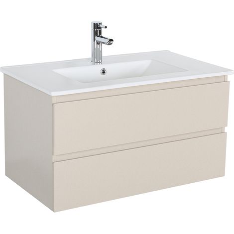 Mob-In – Meuble vasque simple 80cm – PPM avec plan céramique – 2 tiroirs de rangement – Largeur 80cm – Hauteur 45,5cm – Profondeur 45cm