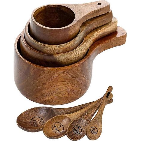 Set mit 8 Messbechern und -löffeln aus Holz zum Backen und Kochen – ideal für Hobbybäcker und -köche (1/5)