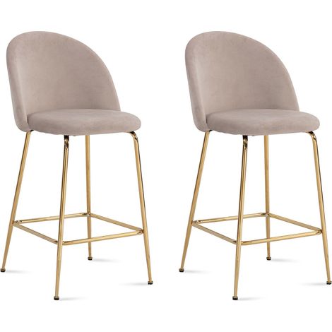 Lot de 2 chaises de bar 50x50x102 en velours beige et pieds doré (1/5)