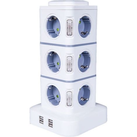 Vertical power strip with 12 outlets, 2500W – 4 USB ports – Surge protection – 3M extension cord for office and home (1/5)