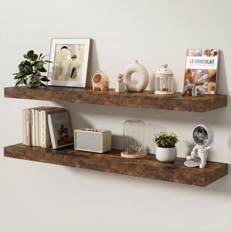 Lot de 2 étagères murales flottantes 120 cm  Support invisible  Étagère murale en bois MDF  Étagère d'espace de rangement supplémentaire pour cuisine, salle de bain, salon et chambre à (1/5)