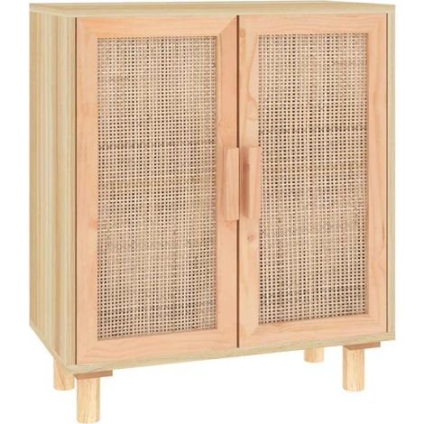 Buffet Meuble de rangement Marron 60x30x70 cm Bois de pin massif et rotin naturel (1/5)