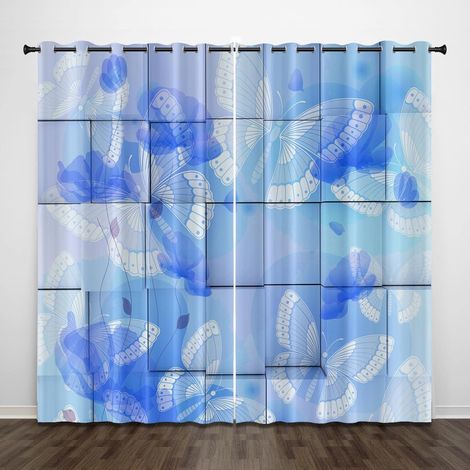 Rideaux occultants exquis pour chambre d'enfant, papillon d'art abstrait bleu 55x63 pouces, rideaux imprimés à motif 3D, isolation phonique à œillets, rideaux à isolation thermique pour garçons et fil (1/5)