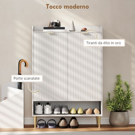 Armoire à chaussures blanche 2 portes, 24 paires, tablettes coulissantes et étagère basse, compacte et gain de place (1/5)
