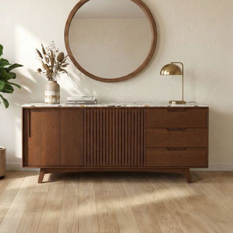 Buffet 180x45x75cm en bois de manguier brun et terrazzo - KYOJO (1/5)