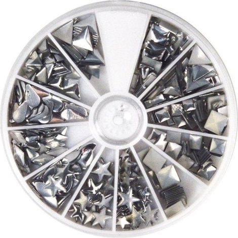 Hotfix-rivets, mélange de formes, 2. 5-10mm, assorti, Boîte 420pces, argent