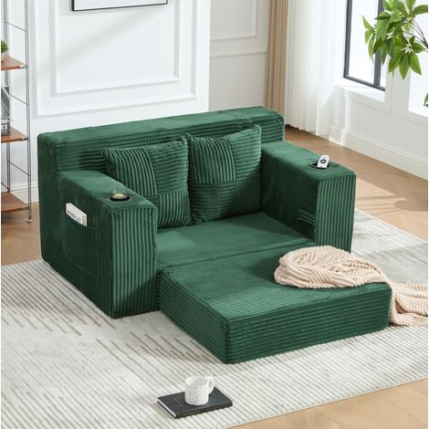 Sofá cama de 2 plazas 151x133x64 cm de pana verde con almacenaje para salón - MEUBLIV (1/5)