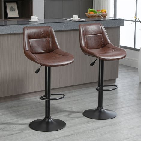 Sgabello da bar in acciaio marrone, regolabile in altezza, girevole, con schienale, 46,5 x 50 x 88-108 cm (1/5)