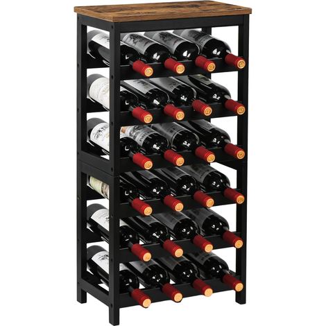 Casier à Bouteilles pour 24 Bouteilles, Rangement Bouteille Vin en Bambou, Étagère à Vin Autoportante 6 Niveaux, pour Cave, Cuisine, Bars, 41x24x82 cm, Marron Rustique (1/5)