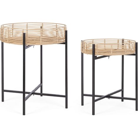 Tavolino rendy naturale nero, polyrattan, struttura in metallo da assemblare Ø 45 x 55 Ø 52 x 63 cm