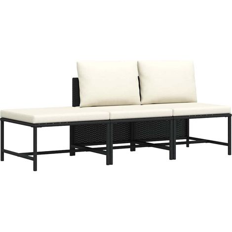 vidaXL 3 Piece Garden Sofa Set with Cushions Black Poly Rattan