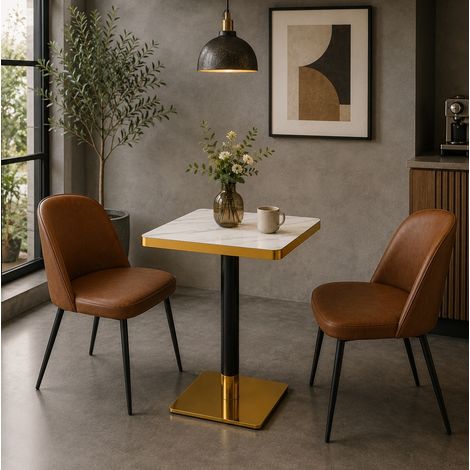 Table à manger carrée 60 x 60 cm en MDF et métal, effet marbre blanc, style moderne OKMYHOME (1/5)