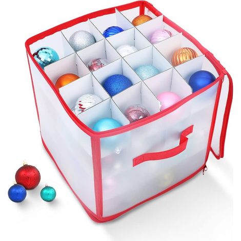 Boîte de rangement de Noël – 64 compartiments pour boules et décorations de sapin Grand sac de rangement en plastique pour guirlandes lumineuses (1/5)