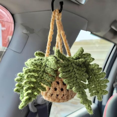 Décoration de voiture - Jolie plante au crochet - Pendentif de rétroviseur - Décoration tricotée à la main - Suspension de miroir - Accessoires d'intérieur de voiture - Pendentif de jardinage (feuille (1/5)