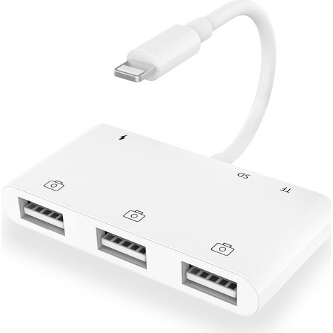 Adaptateur Lecteur Carte SD pour iPhone, 6 en 1 Adaptateur Lecteur Carte USB/SD/TF Caméra, Adaptateur Caméra USB avec Port Chargement, Adaptateur USB OTG pour iPhone 14/13/12/11 X XS/XR/8/7/Pad (1/5)