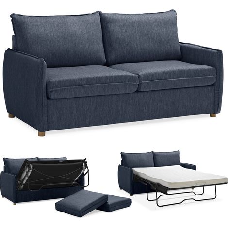 EVERGREENWEB - Divano Letto 2 Posti L170xP90xA75 Sofà con Materasso Matrimoniale Memory alto 10 cm, Moderno Tessuto Blu, Schienale a Doppio Cuscino Estraibile, Struttura Rinforzata Pieghevole, GRACE (1/5)